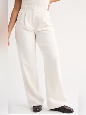 Abercrombie & Fitch Sloane Cream Wide Leg High-Rise Pants